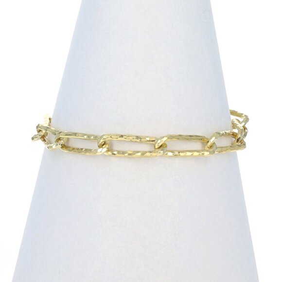 Yellow Gold Fancy Twist Paperclip Chain Bracelet 8" - 18k Italy - Picture 1 of 6
